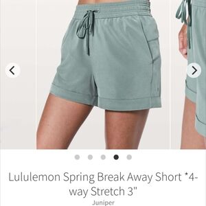 1/3 Lululemon spring break away shorts size 6 juniper